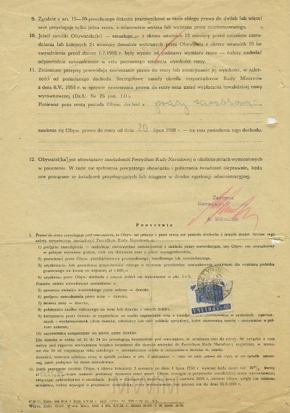 KKE 5578a.jpg - Dok. Pismo z Prezydium Wojewódzkiej Rady Narodowej w Olsztynie do Michała Katkowskiego dotyczące przyznania renty inwalidzkiej, Olsztyn, 15 VII 1958 r.